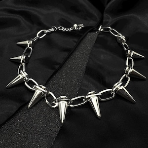 Spiked Necklace, Spike Choker, Spike Collar, Spike Chain, Silver Spikes, Paperclip Chain, Nu Metal, Nu Goth, Gothic Choker, Y2K Necklace