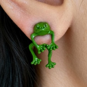Frog Earrings, Frog Stud Earring, Front Back Earring, Frogs and Toads, Croaker, Toad Earrings, Ear Jacket, Funny Earrings, Frog Piercings