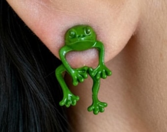 Pendientes de rana, pendientes de rana, pendientes delanteros y traseros, ranas y sapos, corvina, pendientes de sapo, pendientes de oreja, pendientes divertidos, piercings de rana