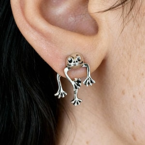 Frog Earrings, Toad Earrings, Frog Stud Earrings, Front Back Earring, Nature Earrings, 3d Earrings, Frog Piercings, Cute Jewellery, Spring