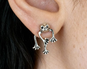 Kikkeroorbellen, padoorbellen, kikkerstekeroorbellen, oorbellen voor, achterkant, natuuroorbellen, 3D-oorbellen, kikkerpiercings, schattige sieraden, lente