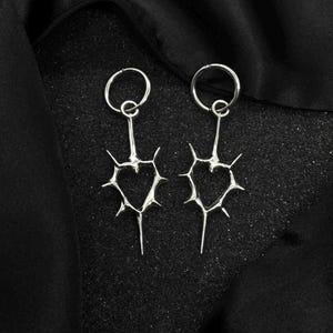 Spiked Heart Thorn Earrings: Spike Earrings, Spike Piercings, Nu Goth, Huggie Hoop Earrings, Alt Earrings, Goth Aesthetic Jewelry, Nu Metal image 4
