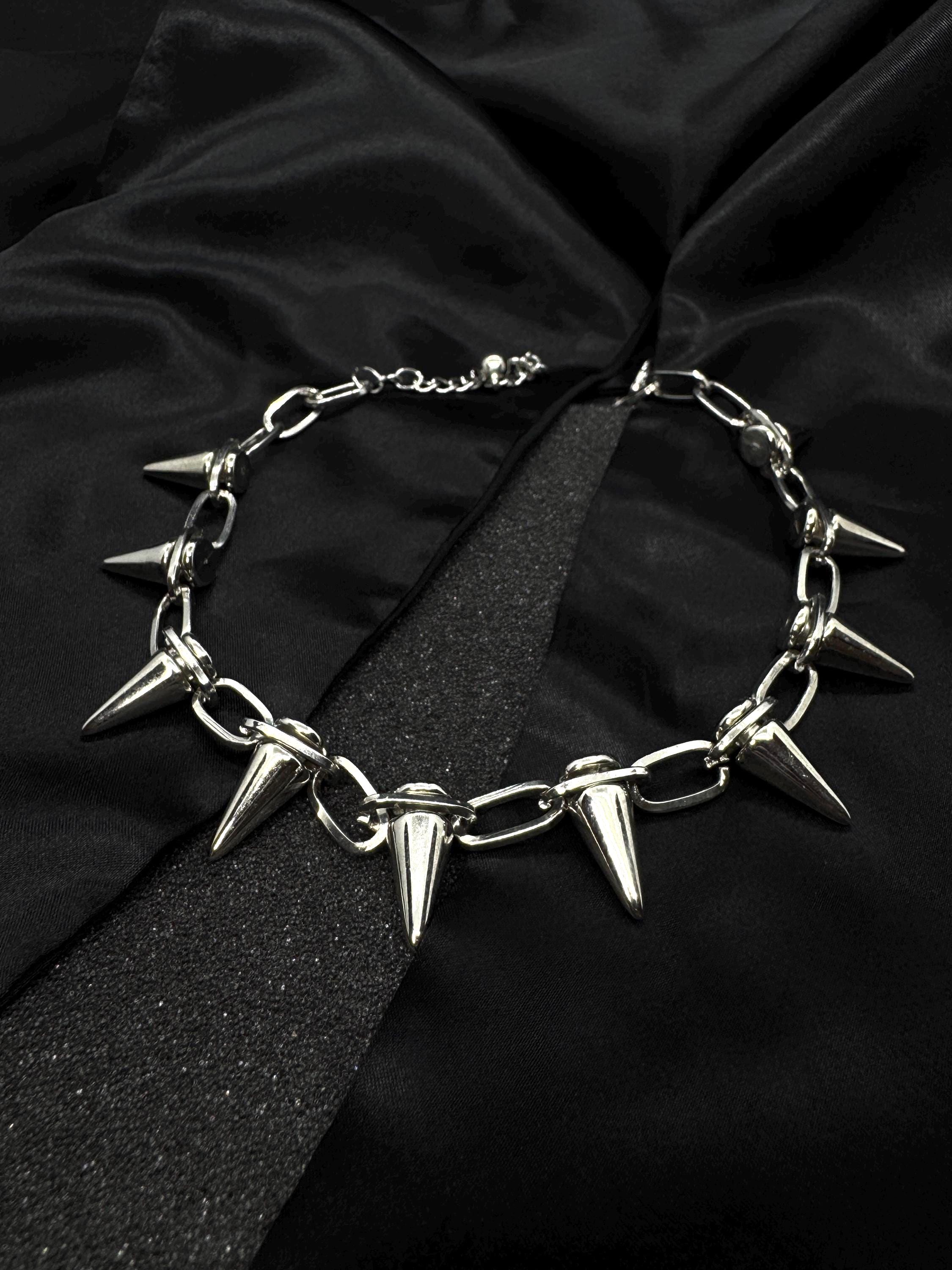 Spiked Necklace, Spike Choker, Spike Collar, Spike Chain, Silver Spikes,  Paperclip Chain, Nu Metal, Nu Goth, Gothic Choker, Y2K Necklace