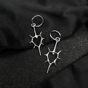 Spiked Heart Thorn Earrings: Spike Earrings, Spike Piercings, Nu Goth, Huggie Hoop Earrings, Alt Earrings, Goth Aesthetic Jewelry, Nu Metal image 6
