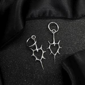 Spiked Heart Thorn Earrings: Spike Earrings, Spike Piercings, Nu Goth, Huggie Hoop Earrings, Alt Earrings, Goth Aesthetic Jewelry, Nu Metal image 5