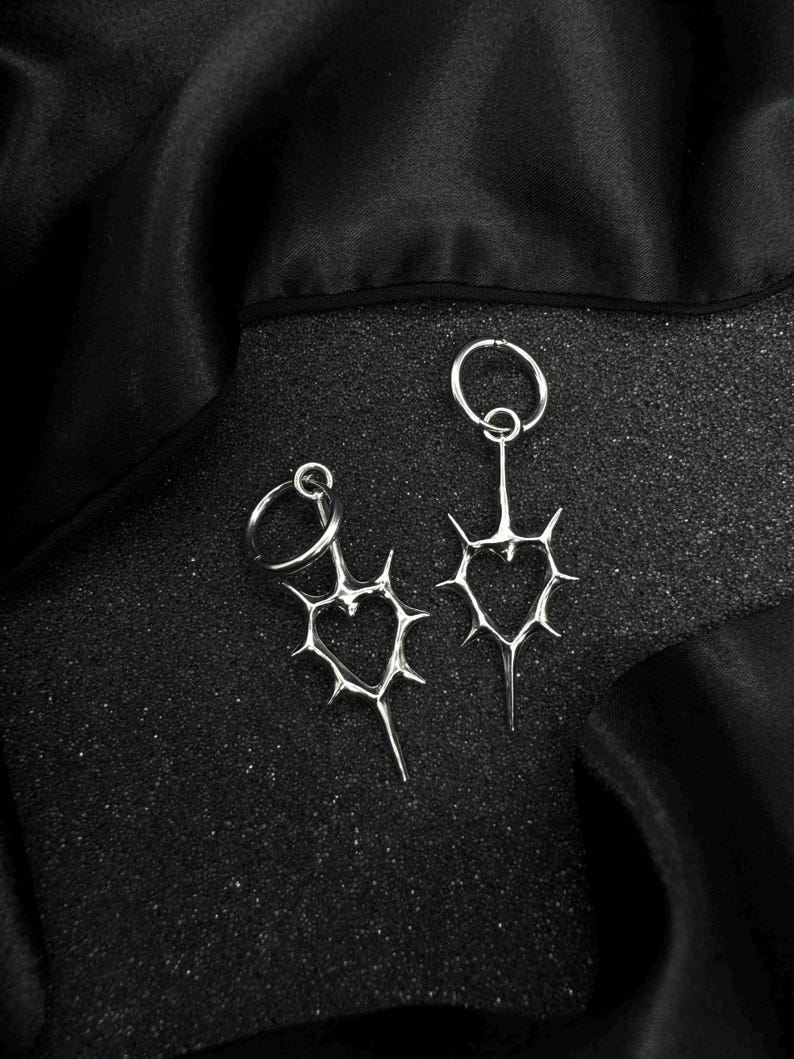 Spiked Heart Thorn Earrings: Spike Earrings, Spike Piercings, Nu Goth, Huggie Hoop Earrings, Alt Earrings, Goth Aesthetic Jewelry, Nu Metal image 5