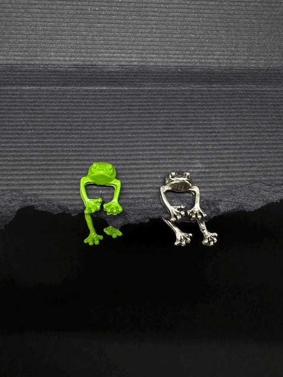 Frog Earrings Studs, Frog Earrings, Frog Front Back Earrings, Green Frogs Earrings, Cute Frogs Earrings, Animal Earrings, Frog Piercings