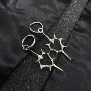 Spiked Heart Thorn Earrings: Spike Earrings, Spike Piercings, Nu Goth, Huggie Hoop Earrings, Alt Earrings, Goth Aesthetic Jewelry, Nu Metal image 2