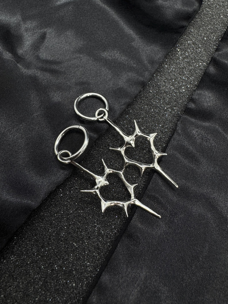 Spiked Heart Thorn Earrings: Spike Earrings, Spike Piercings, Nu Goth, Huggie Hoop Earrings, Alt Earrings, Goth Aesthetic Jewelry, Nu Metal image 2