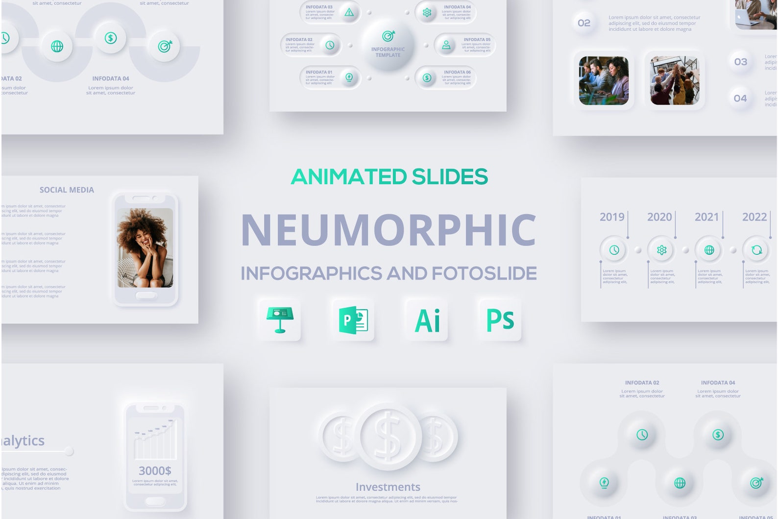 Neumorphic Animated Infographics Template 1 Powerpoint & Keynote - Etsy