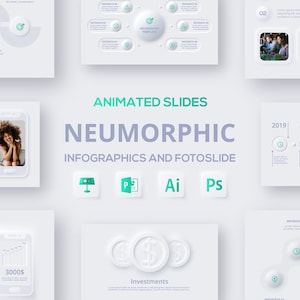 Neumorphic animated infographics Presentation Template, PowerPoint Presentation, Editable Presentation Slides, Design, Pitch Deck Slides