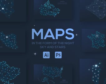 Night Sky Country Maps: Vector World Globe Cartography (AI, PSD)