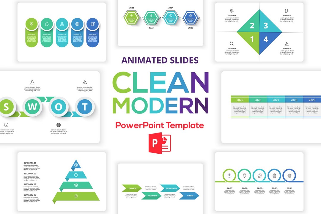 Clean & Modern Infographics PPT Template (50 Animated Slide) - Etsy