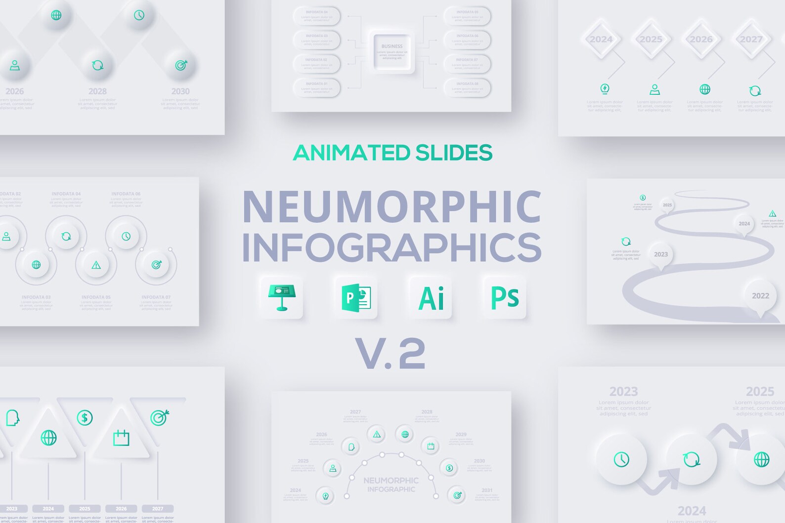Neumorphic Animated Infographics Template 2 Powerpoint & Keynote - Etsy