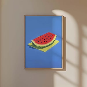 Minimalist Watermelon Art, Bold Food Illustration, Modern Summer Decor, Vibrant Kitchen Art, Contemporary Fruit Print, Printable Download