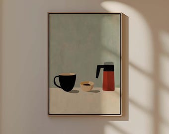 Minimalistische koffiestillevenkunstprint, modern keukendecor (digitale download)