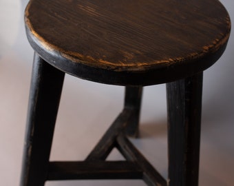 Handmade Black Elmwood Stool – Vintage Rustic Wood Plant Stand