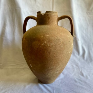 Vintage Turkish Olive Pot with Handles | Aged Terracotta Vessel | Mediterranean Clay Pot | Rustic Decorative Planter 15”