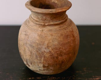 Wooden Bottle Vase | Wooden round vase | Rustic Wood vase | Vintage wood bottle | Antique wood vase