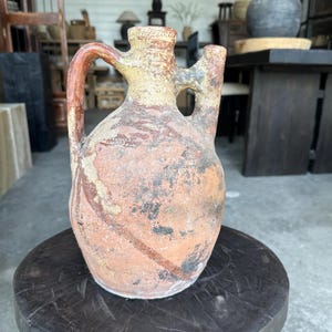 Vintage French Terracotta Pot | Single Spout Clay Jug | Rustic Handled Vessel | Antique Earthenware Pitcher | European Home Decor | 11
