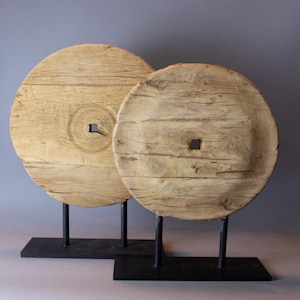 Decorative Wheel | Antique Cart Wheel on Stand | Sculpture Wheel