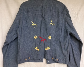 RARE Vintage Embroidered Jean Jacket, Bluebell Maverick, Denim Chambray Jacket, Trucker Jacket, Wrangler Maverick, Jean Jacket NOS 1950s