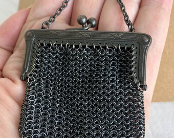 French Antique Victorian Chatelaine Mesh Coin Purse, Chainmaille Coin Purse, Chainmail Purse, French Vintage Coin Purse, French Antiques