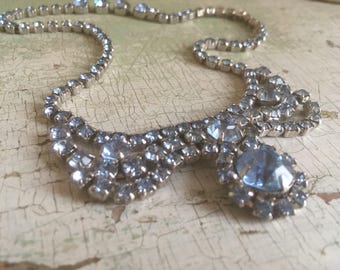 Vintage Crystal Necklace, Blue Crystal Necklace, Vintage Necklace, Sparkly Necklace, Rhinestone Necklace, Blue Rhinestone Jewelry, Wedding