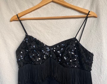 Vintage Cocktail Dress, Vintage 90s LBD, Vintage Cocktail Dress, Fringed Dress, Black Fringed Dress, Cocktail Dress, Sequined Dress, Fringe