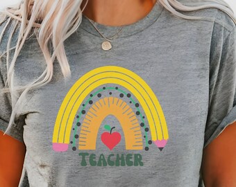 Retro Teacher Aesthetic Shirt, Back to School, Books, Pencil Rainbow, Grade School, Fall Clothing, First Day of Fall, Words with Friends,