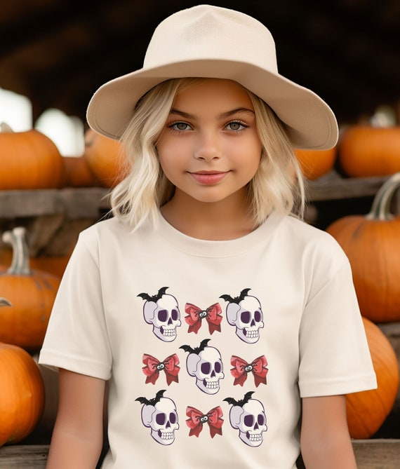 Maglietta estetica per feste di Halloween, graziosi teschi di