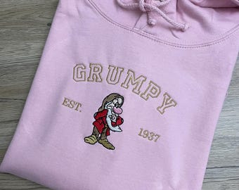 Grumpy sweatshirt - Snow White Dwarf embroidered hoodie - Dwarfs sweatshirt - Disney character embroidered sweatshirt - Disney hoodie Gift
