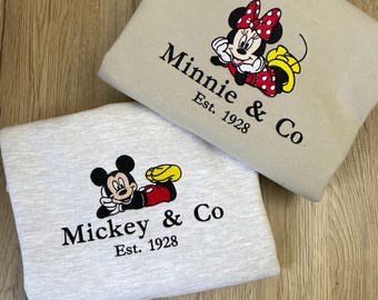 Mickey and Minnie Embroidered Sweatshirt - Classic Disney Design -Matching Hoodie