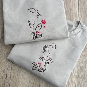 Beauty and Beast Embroidered Sweatshirt -Disney matching characters sweatshirt - Belle  sweatshirt - Beast jumper - Classic Disney Design