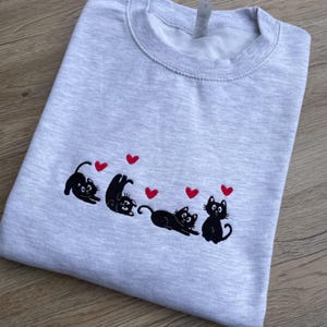 Funny Cat Embroidered Sweatshirt - Valentine&#39;s day embroidered sweatshirt - Cat Lovers jumper gift - Embroidered cat hoodie