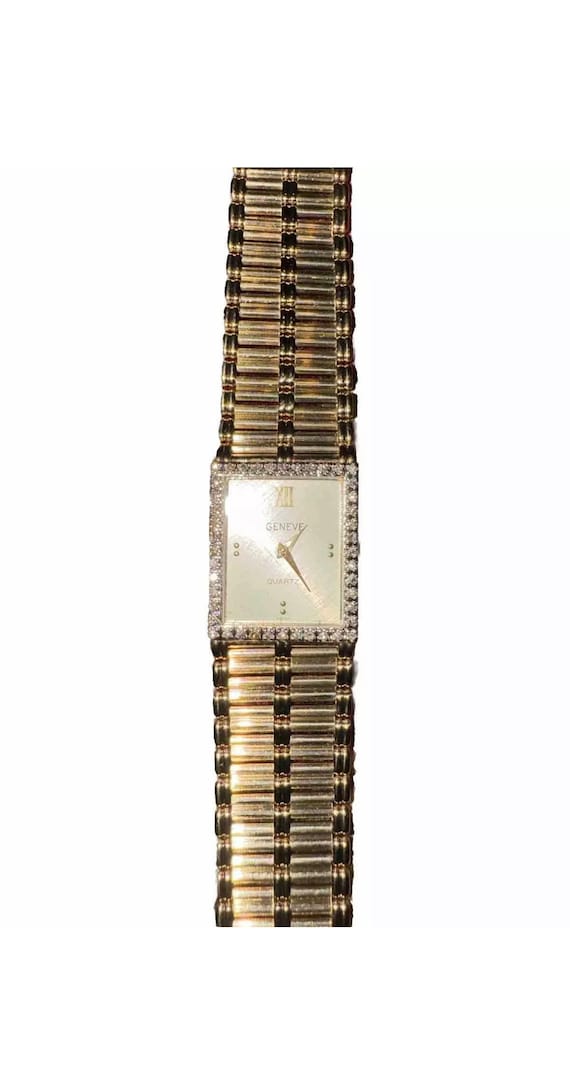 14k Yellow Gold Geneve Quartz Swiss Wristwatch Wit