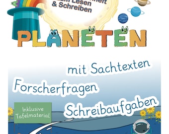Cuaderno de lectura y escritura sobre los planetas para niños | Primaria y Educación Especial | Textos de no ficción, preguntas de investigación, ejercicios de escritura | Alonies