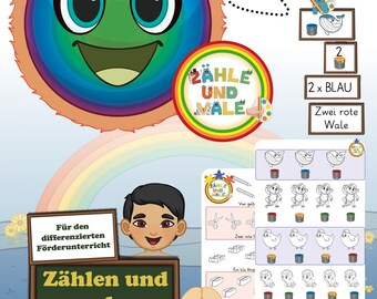 Contar y colorear: Fichas de preescolar en 4 niveles de lectura | Colores, números, aprender a leer | Materiales de aprendizaje de Alonie