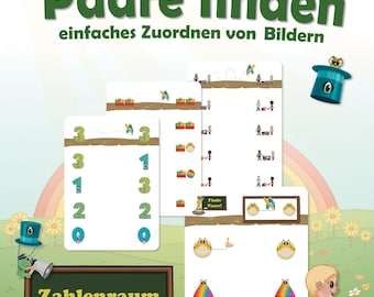 Fichas de emparejamiento | Fichas de primeros aprendizajes a partir de 3 años | Jardín de infancia, preescolar, educación especial | Números hasta el 3