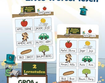 Hojas de trabajo de lectura: Primeras palabras: mayúsculas y minúsculas | Aprender a leer alemán | Materiales de apoyo para la alfabetización inicial