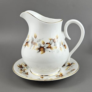 Creamer / Milk Jug & Saucer. Mayfair Bone China Floral Design Vintage.