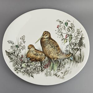 Johnson Brothers Oval Dinner Plate "Game Birds" Pattern. Woodcock Bird Scene Vintage Dinnerware.
