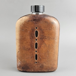 Hunting Leather-Covered Glass Whiskey Flask. Antique Style 200ml