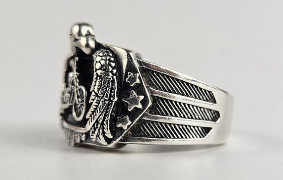 Vintage Sterling Silver Motorcycle Ring, Eagle Bl… - image 9