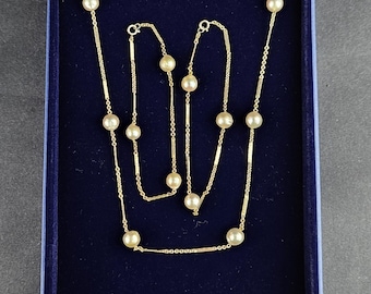 Monet Pearl Station Necklace & Matching Bracelets, 1/20 14K Gold Filled, Vintage Costume Jewellery