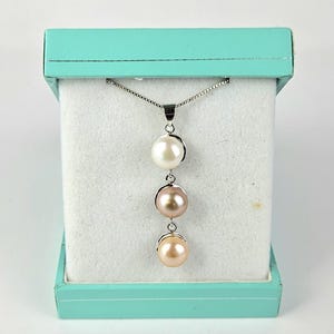 Cultured Pearl Drop Pendant (White, Pink & Lavender) with Silver Chain. Vintage