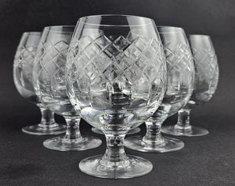 Royal Brierley kristall brandysnifterset, Coventry-mönster diamantslipat glas, tillverkat i England