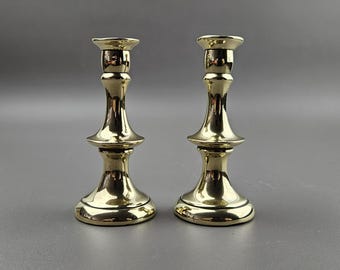 Victorian Style Brass Candleholders, Set of 2, Collectible Antique, 8 cm