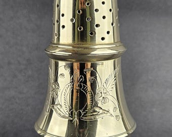 Brass Sugar Shaker or Sifter. Baluster-Shaped Body, Antique Silverware