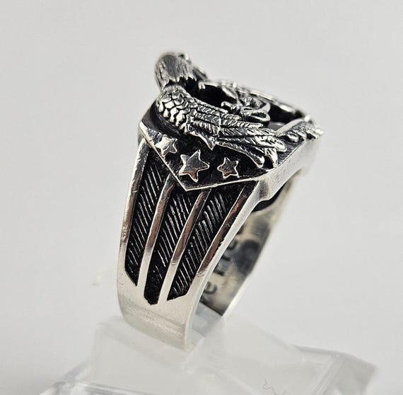 Vintage Sterling Silver Motorcycle Ring, Eagle Bl… - image 7